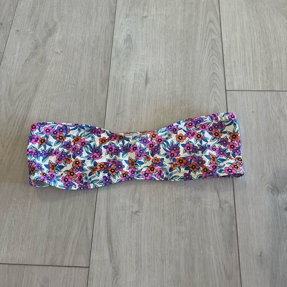 Frankie's Bikinis Floral Cinched Strapless Bandeau Bikini Top size L